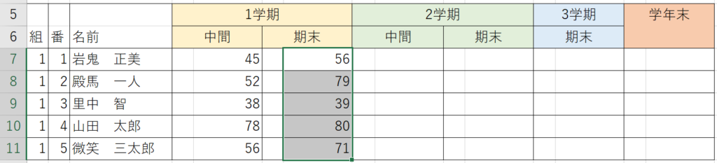 セルの結合をしない